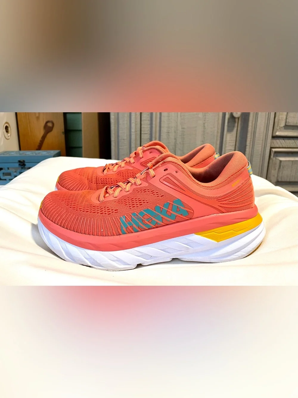 *EUC* HOKA One One Bondi 7 Running Shoes - Wmn's Sz 8.5 - Orange - Comfort - Picture 2 of 12
